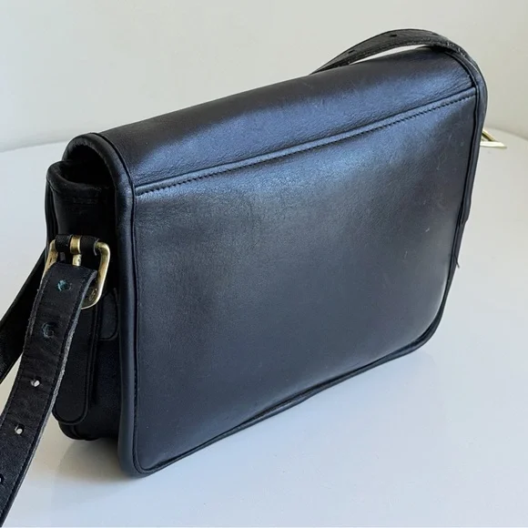 Vintage Coach Black Leather Crossbody Saddle Pouch Bag 9590 Made In NYC '80's - Picture 5 of 16
